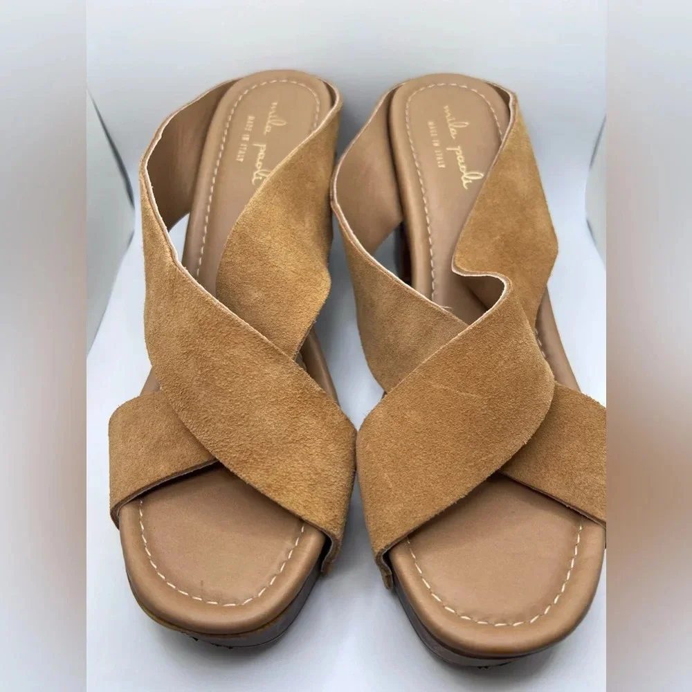 Mila Paoli Wood Block Heel Platform Sandals Suede Leather Made In Italy Size 10